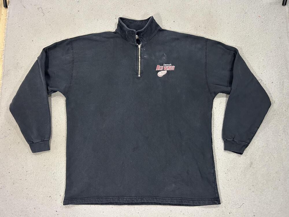 Detroit Red Wings Sweatshirt Mens Large Black NHL Hockey Quarter Zip Pullover
